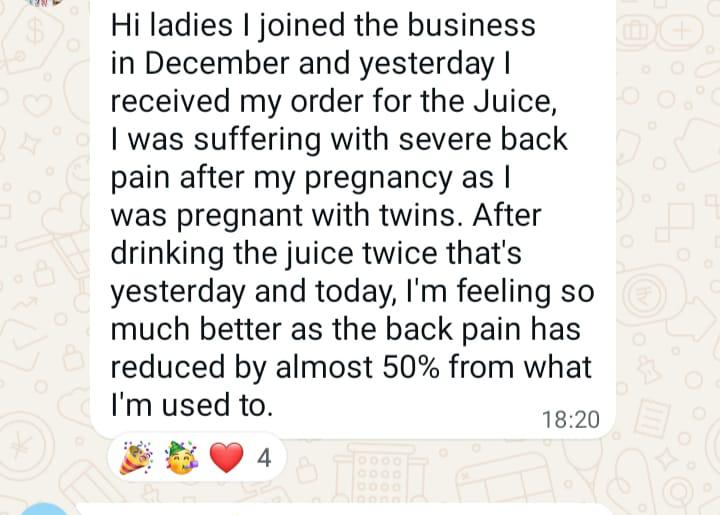 Back pain reduced by almost 50% after two servings.